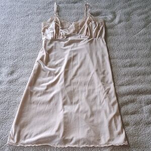 Vintage Silky Cream Chemise with Lace Trim and Spaghetti Straps